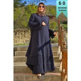 Elmas Tesettür Kadın Tesettür Giyim Büyük Beden Üç Katlı Astarlı Abaya Ferace Lacivert 60 ELT2402B