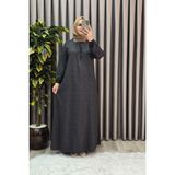 Elmas Tesettür Kadın Tesettür Giyim Büyük Beden Yarım Robalı Çıtır Desen Elbise - Siyah - 4XL