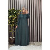 Elmas Tesettür Kadın Tesettür Giyim Büyük Beden Yarım Robalı Çıtır Desen Elbise - Yeşil - 6XL