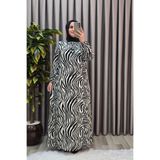 Elmas Tesettür Kadın Tesettür Giyim Büyük Beden Zebra Desen Elbise Lacivert XL FER8408-5