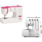 Elmas TR360 (Pembe) Dikiş Makinesi ve 328 Ev Tipi 4 Iplik Overlok Makinesi