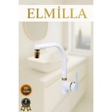 ELMİLLA Beyaz Gold Armut Balık Sırtı Evye Bataryası Musluğu Oynar Başlıklı
