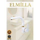 Elmilla Beyaz Gold Armut Delta Kol Balık Sırtı Borulu Banyo Lavabo Bataryası Çeşmesi Musluğu Çift Su Girişli