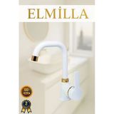 elmilla Beyaz Gold Armut Delta Kol Köşe Borulu Banyo Lavabo Bataryası Çeşmesi Musluğu Çift Su Girişli