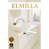 elmilla Beyaz Gold Banyo Lavabo Musluğu Bataryası Çeşmesi Köşe Borulu Lüx Tasarım Çif Su Giriş