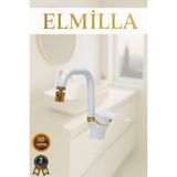 elmilla Beyaz Gold Banyo Lavabo Musluğu Bataryası Köşe Borulu Lüx Tasarım Çif Su Giriş Oynar Başlıklı