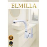 Elmilla Beyaz Krom Armut Delta Kol Balık Sırtı Borulu Banyo Lavabo Bataryası Çeşmesi Musluğu Çift Su Girişli