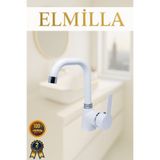 Elmilla Beyaz Krom Armut Delta Kol Köşe Borulu Banyo Lavabo Bataryası Çeşmesi Musluğu Çift Su Girişli