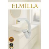 Elmilla Beyaz Krom Banyo Lavabo Musluğu Bataryası Çeşmesi Balık Sırtı Borulu Lüx Tasarım Çif Su Giriş