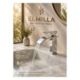 elmilla Krom Kare Lavabo Bataryası - Şelale Akışlı Modern Banyo Musluğu Sabit Lavabo Çift Su Girişli