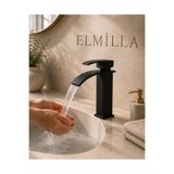 Elmilla Lüx Premium Mat Siyah Şelale Lavabo Bataryası Çift Su Girişli Modern Tasarım Batarya