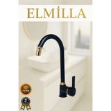ELMİLLA Siyah Gold Armut Baston Evye Bataryası Musluğu Oynar Başlıklı
