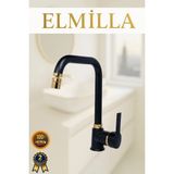 ELMİLLA Siyah Gold Armut Köşe Evye Bataryası Musluğu Oynar Başlıklı