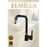 ELMİLLA Siyah Gold Armut Köşe Evye Bataryası Musluğu Oynar Başlıklı