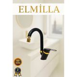 Elmilla Siyah Gold Banyo Lavabo Musluğu Bataryası Baston Borulu Lüx Tasarım Çif Su Giriş Oynar Başlıklı