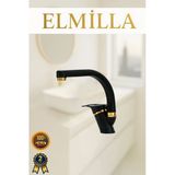 Elmilla Siyah Gold Banyo Lavabo Musluğu Bataryası Çeşmesi Balık Sırtı Borulu Lüx Tasarım Çif Su Giriş
