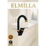 elmilla Siyah Gold Banyo Lavabo Musluğu Bataryası Çeşmesi Baston Borulu Lüx Tasarım Çif Su Giriş