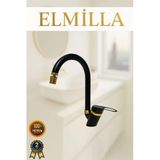 ELMİLLA Siyah Gold Mix Baston Evye Bataryası Musluğu Oynar Başlıklı