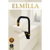 ELMİLLA Siyah Gold Mix Köşe Evye Bataryası Musluğu Oynar Başlıklı