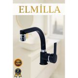 Elmilla Siyah Krom Armut Banyo Lavabo Bataryası Çeşmesi Musluğu Çift Su Girişli Oynar Başlıklı