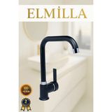 ELMİLLA Siyah Krom Armut Köşe Evye Bataryası Musluğu