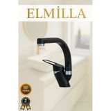 Elmilla Siyah Krom Banyo Lavabo Musluğu Bataryası Çeşmesi Balık Sırtı Borulu Lüx Tasarım Çif Su Giriş