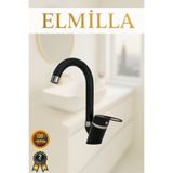 Elmilla Siyah Krom Banyo Lavabo Musluğu Bataryası Çeşmesi Baston Borulu Lüx Tasarım Çif Su Giriş