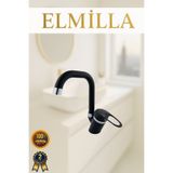 Elmilla Siyah Krom Banyo Lavabo Musluğu Bataryası Çeşmesi Köşe Borulu Lüx Tasarım Çif Su Giriş