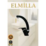 Elmilla Siyah Krom Banyo Lavabo Musluğu Bataryası Çeşmesi Kuğu Borulu Lüx Tasarım Çif Su Giriş