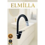 ELMİLLA Siyah Krom Mix Baston Evye Bataryası Musluğu Oynar Başlıklı