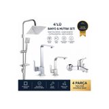 ELMİNA ARMATUR Krom 4 Parça Banyo Seti Robot Duş Paneli + Mutfak Bataryası + Lavabo Musluğu + Banyo Bataryası Modern Kare Armatür Seti