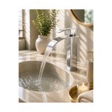 ELMİNA ARMATUR Krom Kare Lavabo Bataryası – Şelale Akışlı Kare Gövde Modern Banyo Musluğu | Çift Su Girişli Premium Lavabo Bataryası