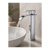 ELMİNA ARMATUR Krom Şelale Lavabo Bataryası Uzun Çanak Lavabo Musluğu Modern Çift Su Girişli Banyo Armatürü Paslanmaz Faucet