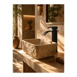 ELMİNA ARMATUR Mat Siyah Lavabo Bataryası Çanak Lavabo Uyumlu – Şelale Akışlı Modern Banyo Musluğu | Yüksek Tip Çift Su Premium Musluk