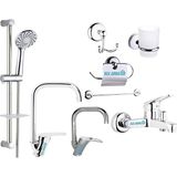 Elmina Armatür Sürgülü Duş - Lavabo - Mutfak - Banyo Bataryası Musluğu Set Full - Krom