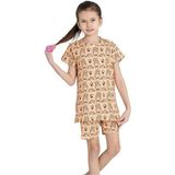 Elmkp Pudra Kedicik Desen Kız Çocuk Şortlu Pijama Takımı 3-10 Yaş 4208 - 5 - 6 Yaş - Desenli