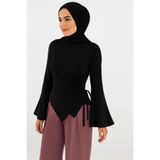 ELMODA Siyah Büzgü Detaylı Asimetrik Sandy Bluz – Uzun Kollu