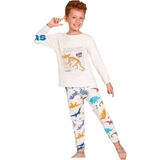 Elmpup Ekru Dinazor Desenli %100 Pamuk Erkek Çocuk Pijama Takımı 1-13 Yaş 3101 - 2 - 3 Yaş