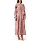 Elna Line Çiçek Desenli Fermuarlı Abaya Modeli ile Şıklığınızı Yükseltin - Pembe - 59