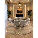 Elora Gold Serisi 6 Kişilik A.gri Kumaş 90*168 Irony Lake Panel Yemek Masası Takımı – Luxury Concept