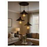 Elora Home Viona Model Siyah 3"lü Yemek Masası Oturma Çocuk Yatak Odası Modern Ledli Avize