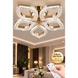 Elora Home Yaprak Model Gold 5"li Ledli 3 Renk Modu Kristal Salon Mutfak Yatak Çocuk Odası Avize