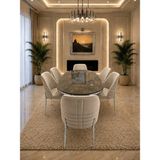 Elora Krom Serisi 6 Kişilik A.gri Kumaş 90*168 Irony Lake Panel Yemek Masası Takımı – Luxury Concept