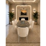 Elora Krom Serisi 6 Kişilik Krem Kumaş 90*168 Irony Lake Panel Yemek Masası Takımı – Luxury Concept