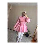 ELORİA H.A.Y Önü Pileli Tesettür Gömlek - PEMBE
