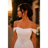 Elorya Bloom Liza Straplez Drape Detaylı Kırık Beyaz Şifon Nikah, Söz ve Dış Çekim Elbisesi