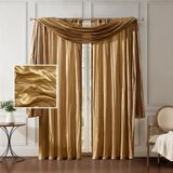 Elrene Home Fashions Athena Yapay Ezilmiş İpek Pencere Perdesi Paneli ve Valance Seti, 132 cm x 274 cm (2 Panel) ve 1 Farbala, Altın