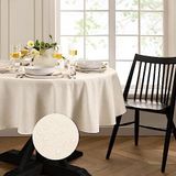 Elrene Home Fashions Continental Katı Doku Suya ve Lekeye Dayanıklı Masa Örtüsü, 155 cm x 200 cm Oval, Fildişi