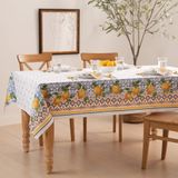 Elrene Home Fashions Kapri Limon Çift Kenarlıklı Akdeniz İlkbahar/Yaz Kumaş Masa Örtüsü, Yuvarlak, 177,8 cm X 177,8 cm