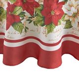 Elrene Home Fashions Kırmızı ve Beyaz Atatürk Çiçeği Tatil Kumaş Masa Örtüsü, 177,8 cm Yuvarlak, Çoklu